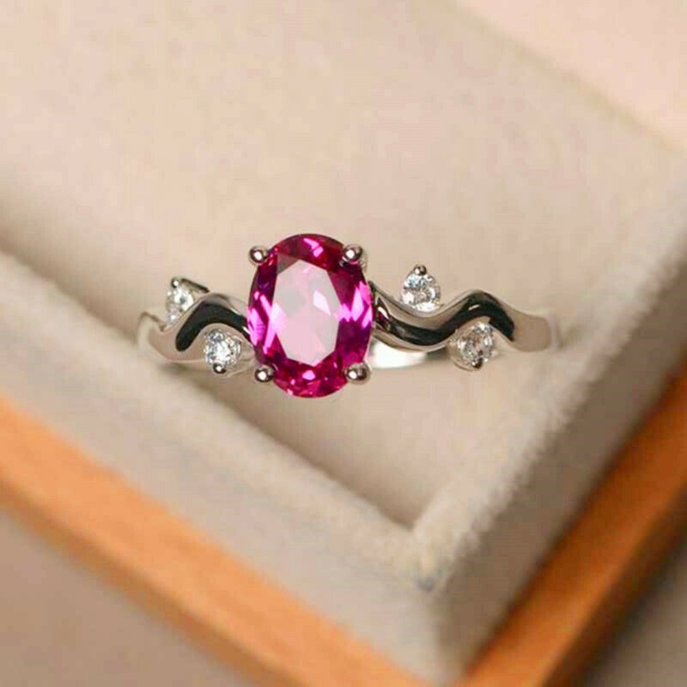 Charm 925 Silver Oval Cut Ruby Ring New - Picture 2 of 5